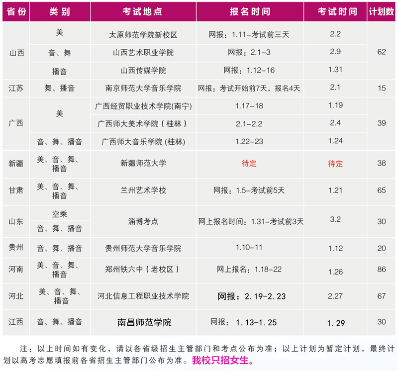 2018.1.9湖南女子学艺术类专业校考设点省份与考试时间安排_副本.jpg